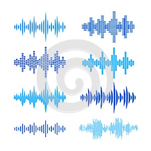 Sound waves collection, Equalizer. Digital and analog audio signal. Voice visualisation. Vector illustration