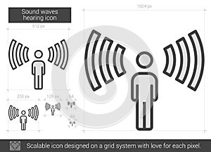 Sound waves hearing line icon.