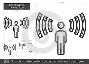 Sound waves hearing line icon.