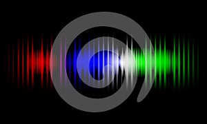 Sound waves of light color on a dark background. Background for the radio, club, party. Vibration of light. Bright flash of light.