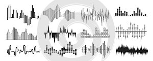 Sound waves mega set in flat graphic design. Vector illustration