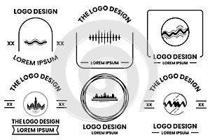 sound waves or music logo in flat line art style