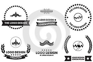 sound waves or music logo in flat line art style