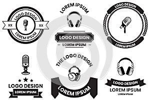 sound waves or music logo in flat line art style