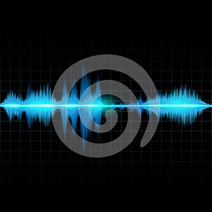 Sound waves oscillating glow blue light. Abstract technology background vector