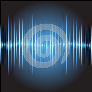 Sound waves oscillating glow dark blue light, Abstract technology background. Vector.