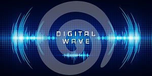 Sound waves oscillating glow light, Digital wave, Abstract technology background - Vector