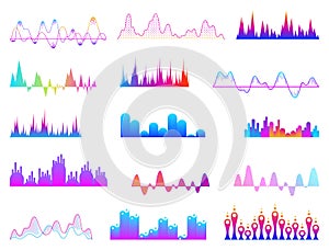 Sound waves set, audio digital equalizer technology, musical pulse vector Illustrations on a white background. Voice