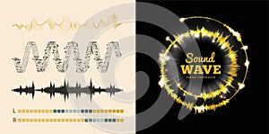 Sound waves set on black and white background. Soundwave amplitude equalizer photo