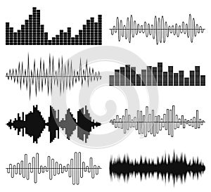 Sound waves vector set. Audio equalizer.