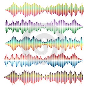 Sound waves vector set. Audio equalizer