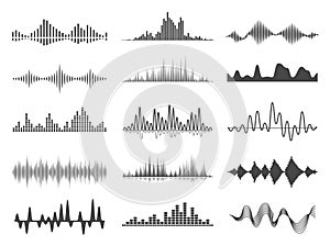 Sound waves, volume diagrams glyph vector illustrations set