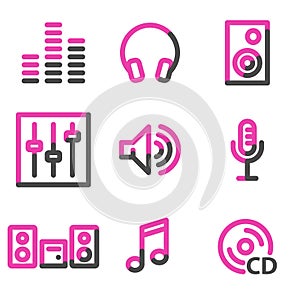 Sound web icons, pink contour series