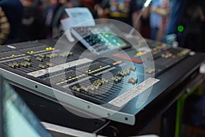 Soundman working on the mixing console