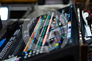 Soundmixer, sound control panel in the nightclub