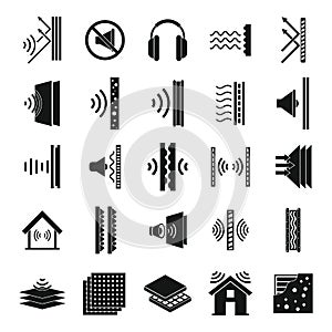 Soundproofing icons set, simple style