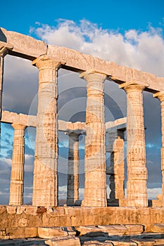 Sounion, Temple of Poseidon in Greece, Sunset Golden Hour