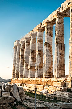 Sounion, Temple of Poseidon in Greece, Sunset Golden Hour