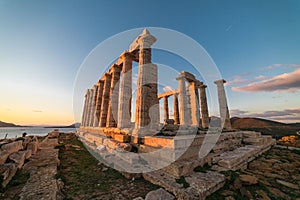 Sounion, Temple of Poseidon in Greece, sunset hour