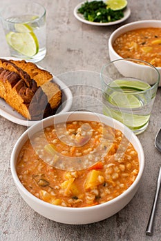 Soup with barley and sauerkraut