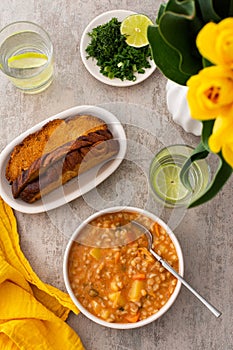 Soup with barley and sauerkraut