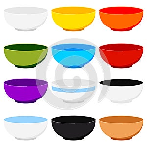 Soup bowl icons set isolated on white background.