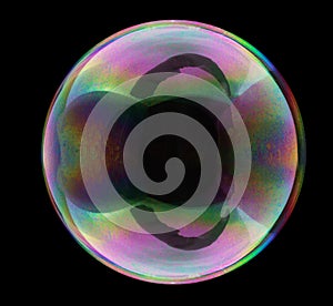 Soup bubble isolated on black background showing reflection