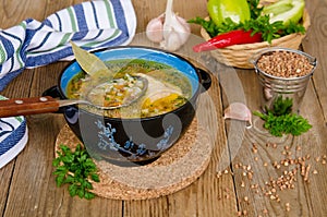 Soup with buckwheat groats