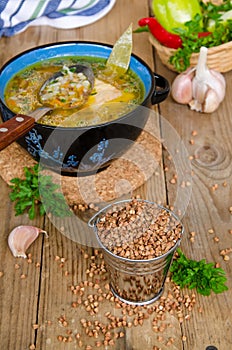 Soup with buckwheat groats