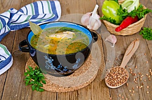 Soup with buckwheat groats