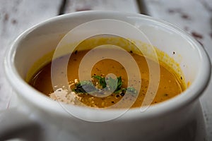 Soup with carrots, ginger and orange juice