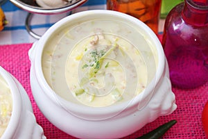 Soup of cheese and leek