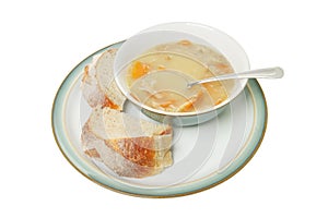 Soup and chunky bread photo