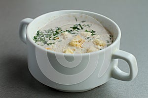 Soup with croutons photo