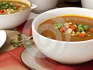 Soup dish. A healthy dish of nutritious elegance