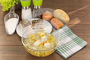 Soup with dumplings and ham