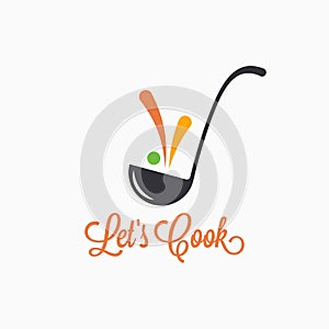 Soup ladle with food splash concept. Cooking spoon