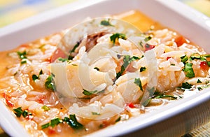 Soup-like rice with codfish