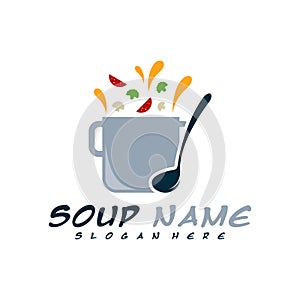 Soup logo design concept. Food Cooking logo vector. Kitchen logo with pot full of vegetables