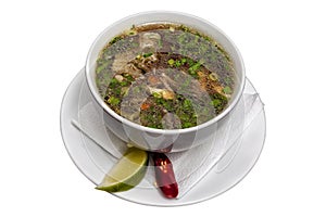 Soup with meat of chicken and vegetables photo