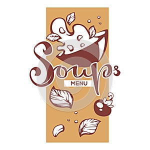 Soup Menu, Vector Illustration with Image of Soup Bowl,