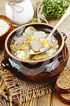 Soup with pickles and barley