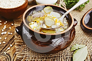Soup with pickles and barley