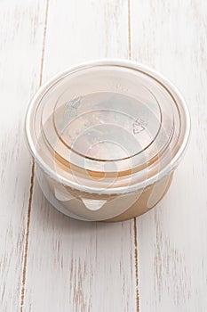 Soup in a recyclable container that does not have plastic