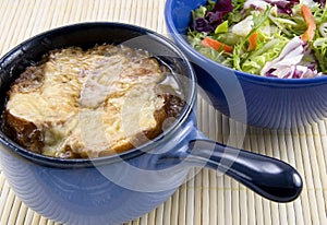 Soup and Salad on Bamboo Mat