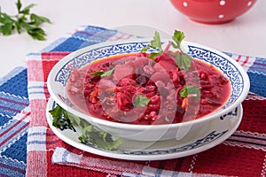 Soup of sauerkraut with beet and pearl barley