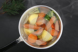 Soup with sausage and vegetables.