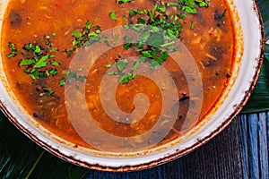 Soup with vegetables and seafood