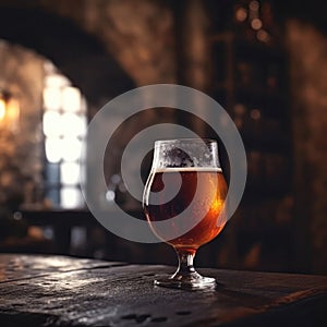 Sour Beer On Stone In Rustic Pub. Generative AI