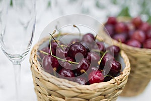 Sour cherries in basket